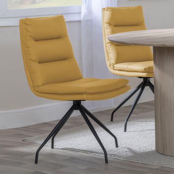 Clearance - Diego Yellow Leather Dining Swivel Chair with Black Legs