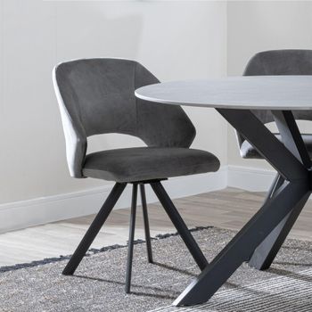 Clearance - Ion Dark Grey Velvet Fabric Dining Swivel Chair with Black Legs