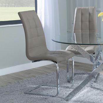 Jamison Beige Faux Leather Dining Chair with Chrome Cantilever Base