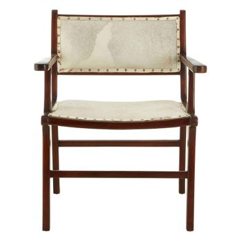 Kendari Dining Beige Leather with Teak Wood Armchair