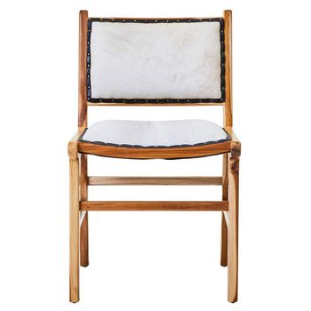 Kendari White Leather with Teak Wood Dining Chair