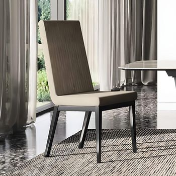 Krystal Italian Beige and Black Fabric and Wooden Fluted High Back Dining Chair
