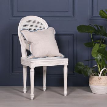 Lomira Mahogany Wood and Rattan Oval Back Off White Dining Chair