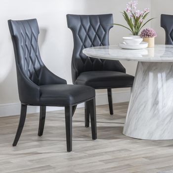 Mimi Black Leather High Back Large Dining Chair with Black Legs