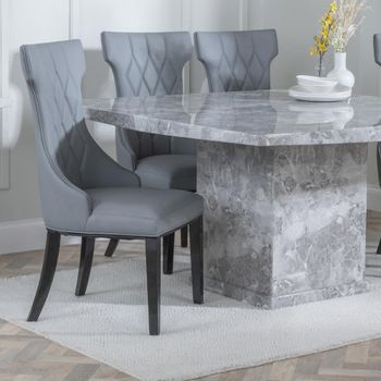 Mimi Grey Leather High Back Large Dining Chair with Black Legs