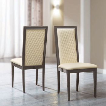 Platinum Italian Ivory Leather Upholstered Dining Chair