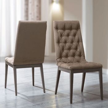 Platinum Italian Silver Birch Nabuk Upholstered Capitonne Dining Chair