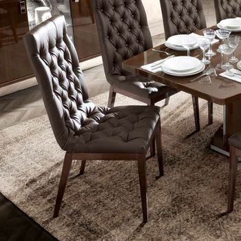Roma Italian Walnut Leather Upholstered Capitonne Dining Chair