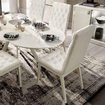 Roma Italian White Leather Upholstered Capitonne Dining Chair