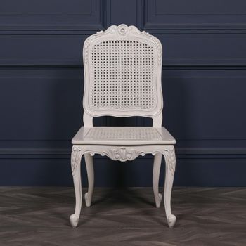Mahogany and Rattan Back Carved White Off Chair