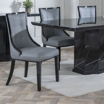 Paris Grey Leather Dining Chair with Black Legs