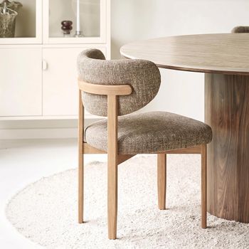 2 x Recco Sand and Natural Fabric and Wooden Curved Back Dining Chair