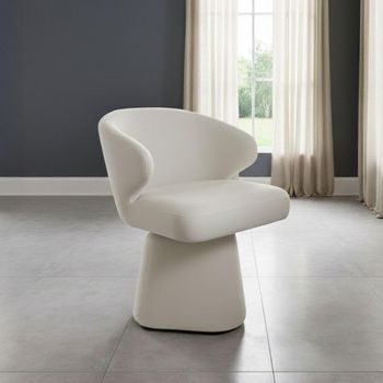 Riya White Fabric Swivel Sculpted Barrel Dining Chair