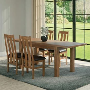 Original Rustic Oak 4-8 Seater 131-198cm Dining Set with 4 Arizona Chairs & Dark Brown Seat Pad