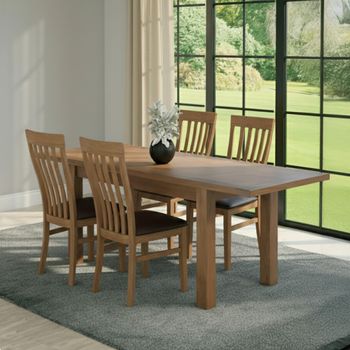 Original Rustic Oak 4-8 Seater 131-198cm Dining Set with 4 Toulouse Chairs & Dark Brown Seat Pad