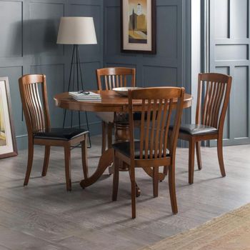 Canterbury Mahogany Round 2-4 Seater 90cm-120cm Extending Dining Set with 4 Leather Chairs