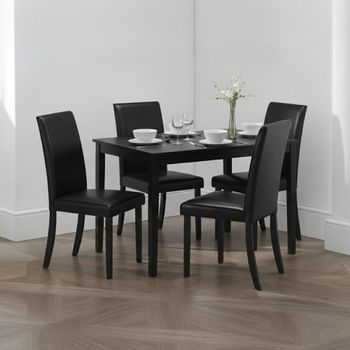 Hudson 4 Seater 114cm Dining Set with 4 Black Leather Chairs