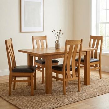 Somer Oak 4-6 Seater 120cm-153cm Extending Dining Set with 4 Arizona Slatted Back Dining Chair