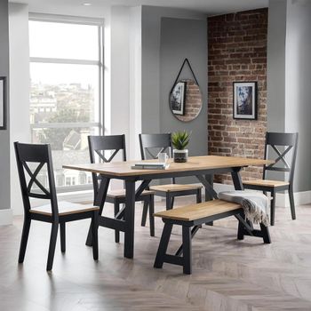 Hockley 6 Seater 190cm Dining Set with 4 Oak Chairs and 1 Bench