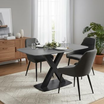 Vernal Grey Sintered Stone 4 Seater 130cm Dining Set with 4 Claflin Dark Grey Fabric Chair