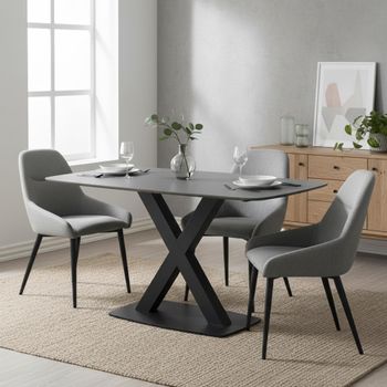 Vernal Grey Sintered Stone 4 Seater 130cm Dining Set with 4 Claflin Grey Fabric Chair