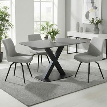 Vernal Grey Sintered Stone 4 Seater 130cm Dining Set with 4 Malcom Grey Fabric Swivel Chair
