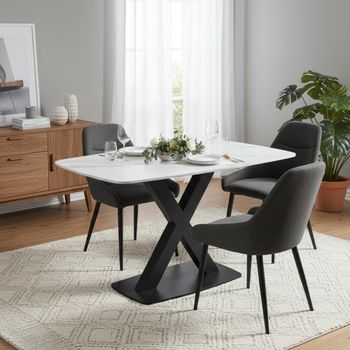 Vernal White Sintered Stone 4 Seater 130cm Dining Set with 4 Claflin Dark Grey Fabric Chair