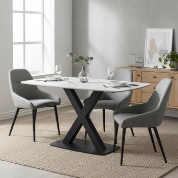 Vernal White Sintered Stone 4 Seater 130cm Dining Set with 4 Claflin Grey Fabric Chair