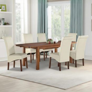 Andorra Dark Acacia Wood 4-6 Seater 120cm-160cm Extending Dining Set with 4 Sophie Cream Chair