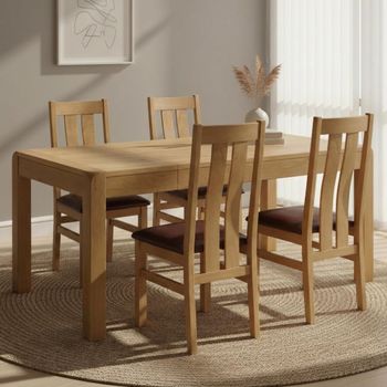 Curve Oak Extending 6-8 Seater 140cm-180cm Dining Set with 4 Arizona Slatted Back Dining Chair