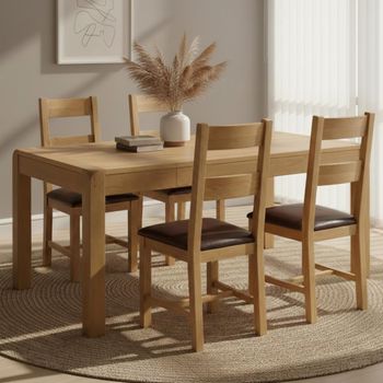 Curve Oak Extending 6-8 Seater 140cm-180cm Dining Set with 4 Ladder Back Dining Chair