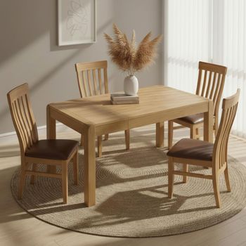 Curve Oak Extending 6-8 Seater 140cm-180cm Dining Set with 4 Toulouse Slatted Back Dining Chair