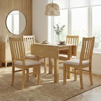 Arlington Oak 4 Seater 90cm Dining Set with 4 Slatted Back Dining Chairs