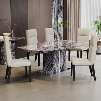 Saronno Grey Marble 8 Seater 180cm Dining Set with Venezia Cream Leather Dining Chair
