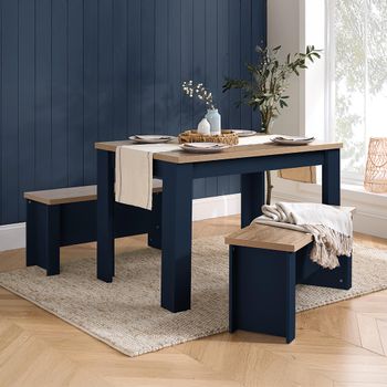 Highgate Navy Blue Painted 2 Seater 118cm Dining Set with 2 Benches