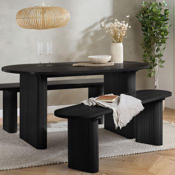 Axel Black Fluted 6 Seater 160cm Oval Dining Set with 2 Benches