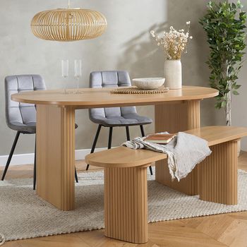 Axel 6 Seater 160cm Oval Dining Set with 2 Grey Oak Fluted Chairs and 1 Bench