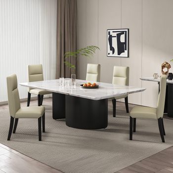 Clearance - Lorea 10 Seater Dining Set White Marble Venezia Dining Chairs Cream Leather High Back