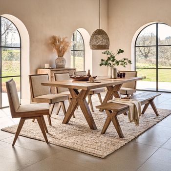 Sorrento 8 Seater 205cm Chevron Dining Set with 5 Elm Wood Chairs and 1 Bench