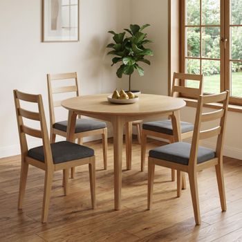 Cotswold Natural Oak 4 Seater 110cm Round Dining Set with 4 Chairs