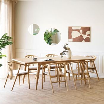 Darwin Natural 180cm-230cm Extending Dining Set with 6 Agustin Spindle Back Chairs