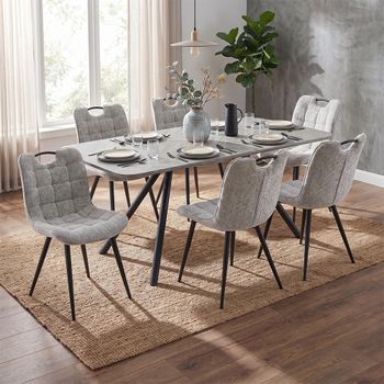 Symphony Grey and Black Wood 6 Seater 160cm Dining Set with 6 Biscuit Chair