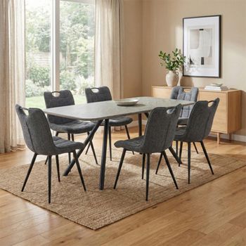 Symphony Grey and Black Wood 6 Seater 160cm Dining Set with 6 Dark Grey Chair