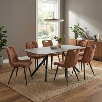Symphony Grey and Black Wood 6 Seater 160cm Dining Set with 6 Rust Chair