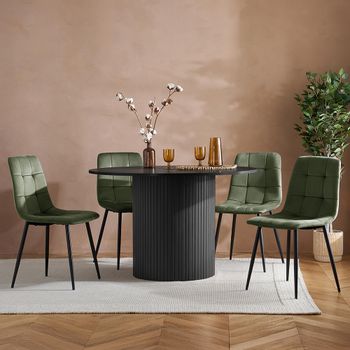 Axel Black Wood 4 Seater 120cm Round Fluted Dining Set with 4 Chair