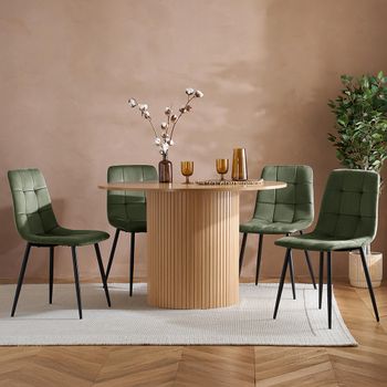 Axel Oak 4 Seater 120cm Round Fluted Dining Set with 4 Chair