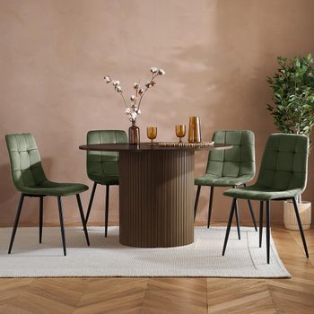 Axel 4 Seater 120cm Round Fluted Walnut Dining Set with 4 Chair