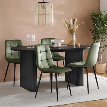 Axel Black Wood 6 Seater 160cm Oval Fluted Dining Set with 4 Chair