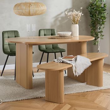 Axel Oak 6 Seater 160cm Oval Fluted Dining Set with 2 Chair and 1 Bench