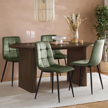 Axel 6 Seater 160cm Oval Fluted Walnut Dining Set with 4 Chair